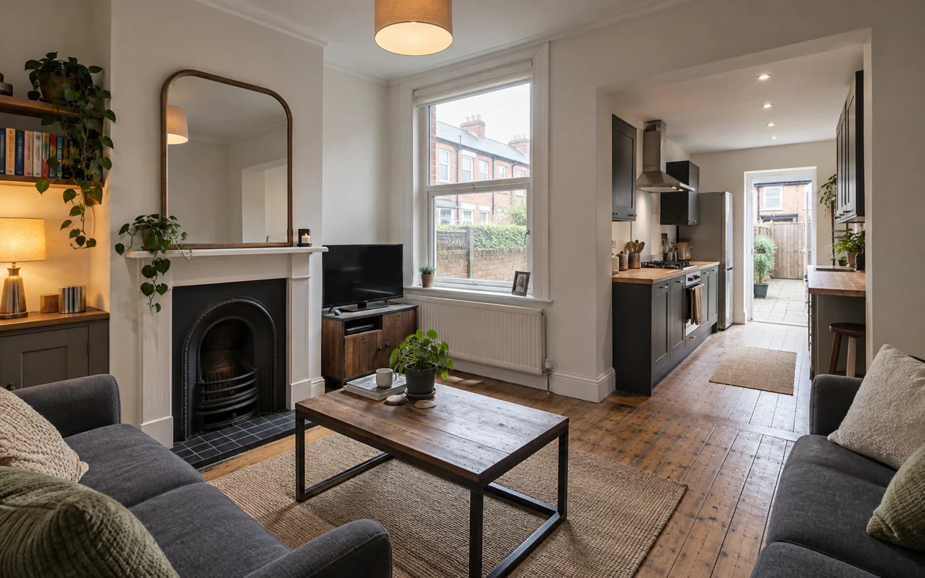 Finished living room and kitchen in the refurbished East Ham terrace